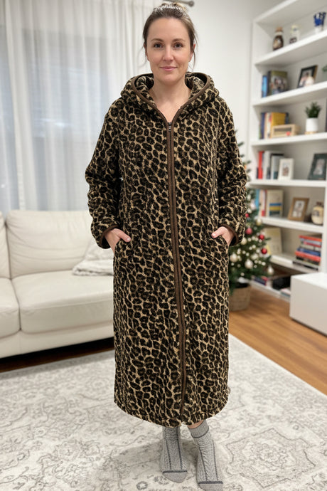 Fleece Zip-up Printed Hoodie Lounge Nightgowns