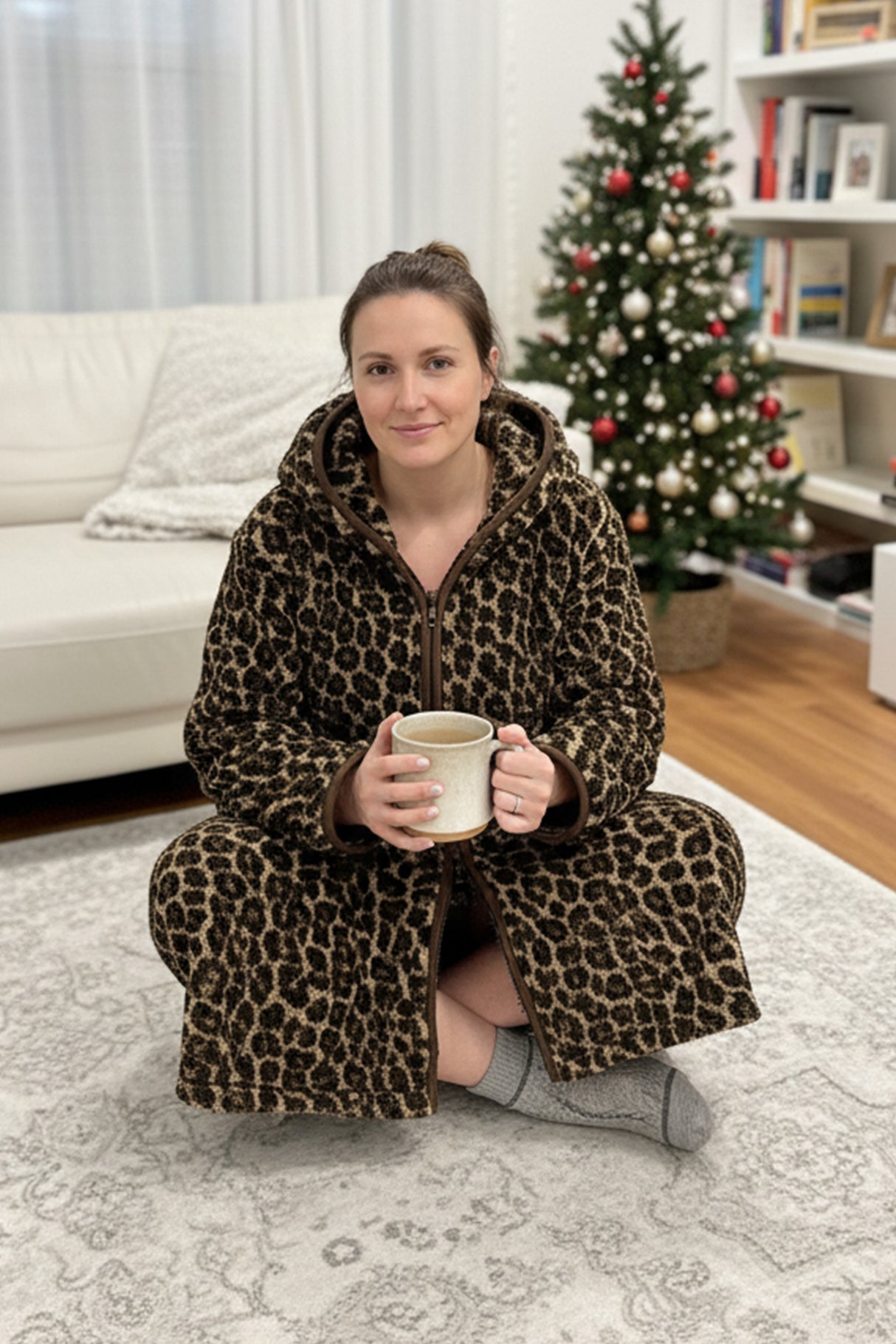 Fleece Zip-up Printed Hoodie Lounge Nightgowns