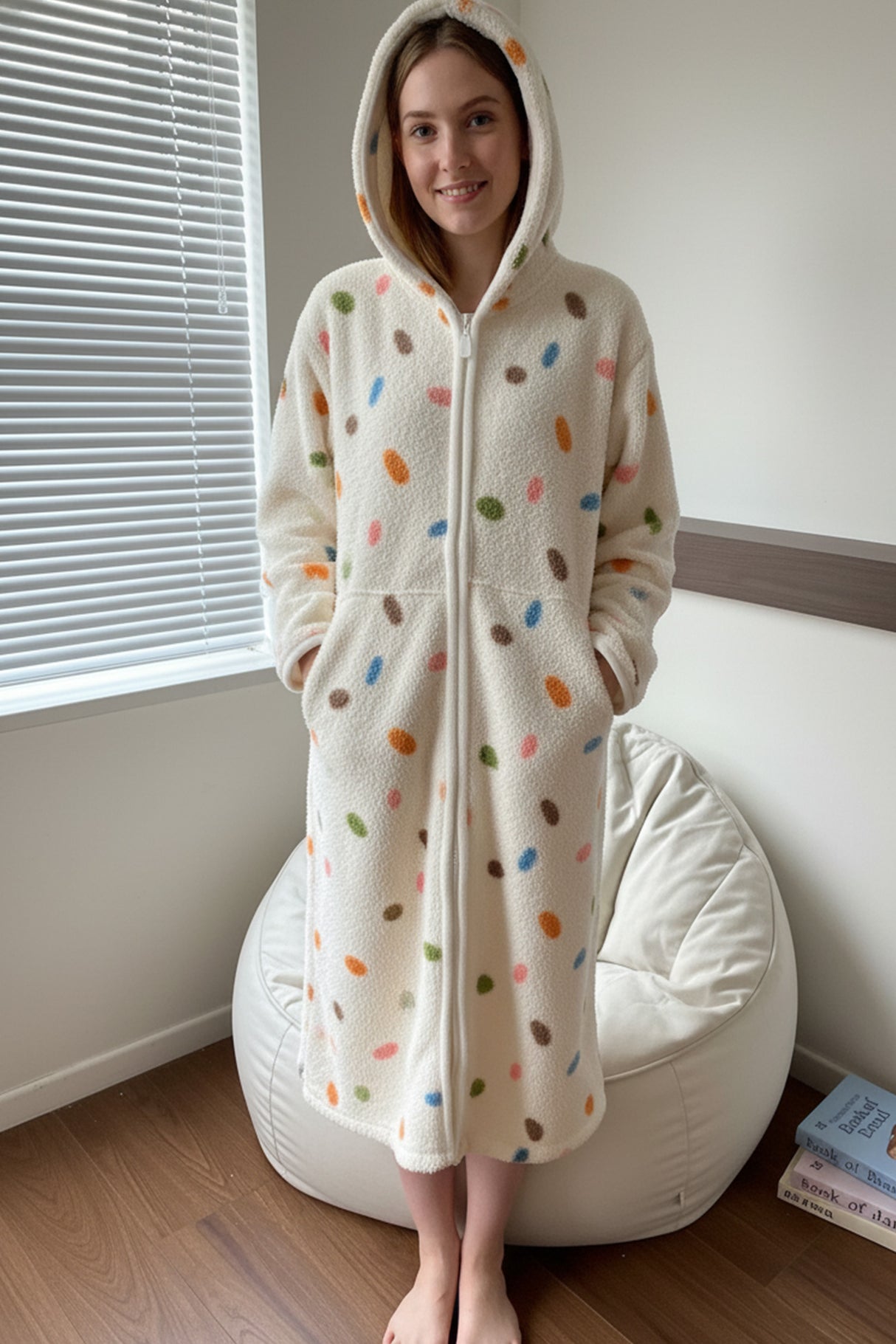 Fleece Zip-up Printed Hoodie Lounge Nightgowns