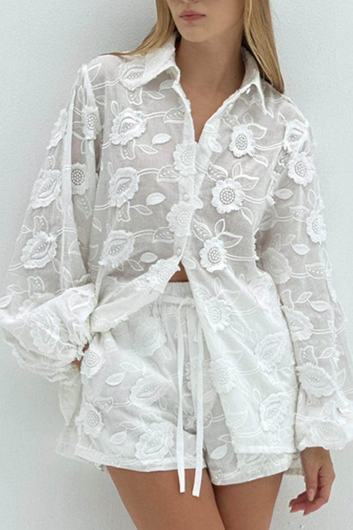 Arolora floral-embroidery-long-sleeve-shirt-suits