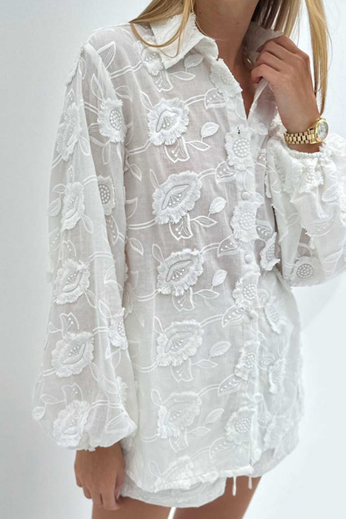 Arolora floral-embroidery-long-sleeve-shirt-suits