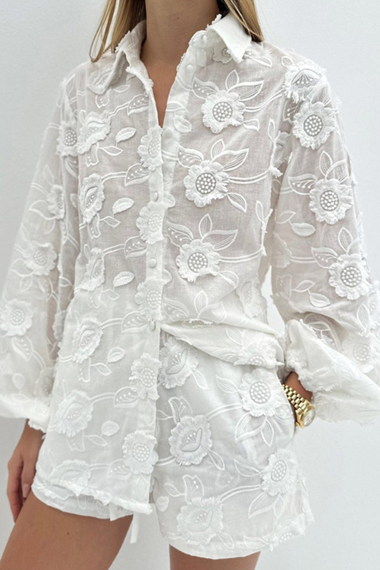 Arolora floral-embroidery-long-sleeve-shirt-suits