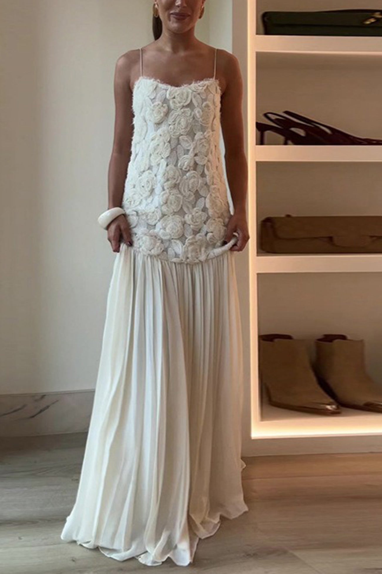 Arolora Floral Jacquard Chiffon Cami Dress