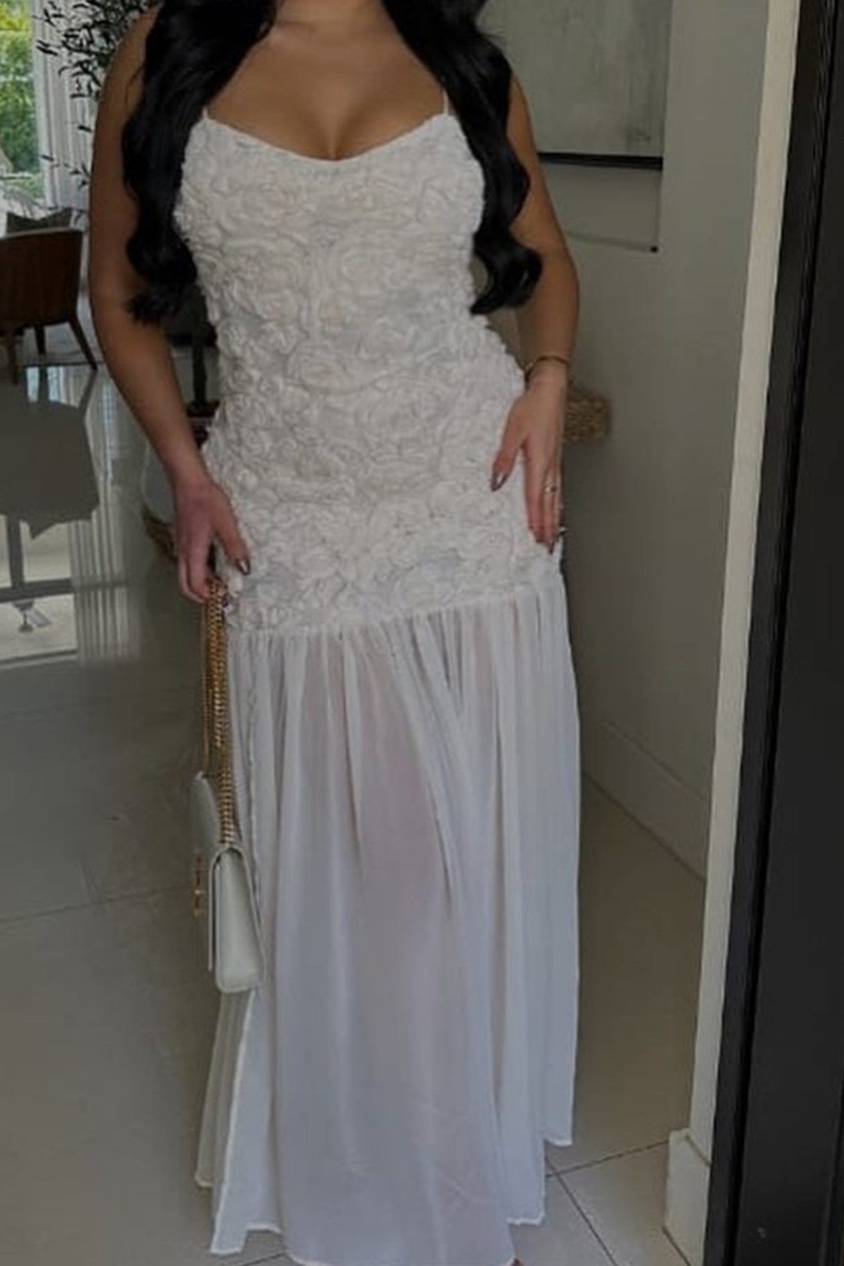 Arolora Floral Jacquard Chiffon Cami Dress