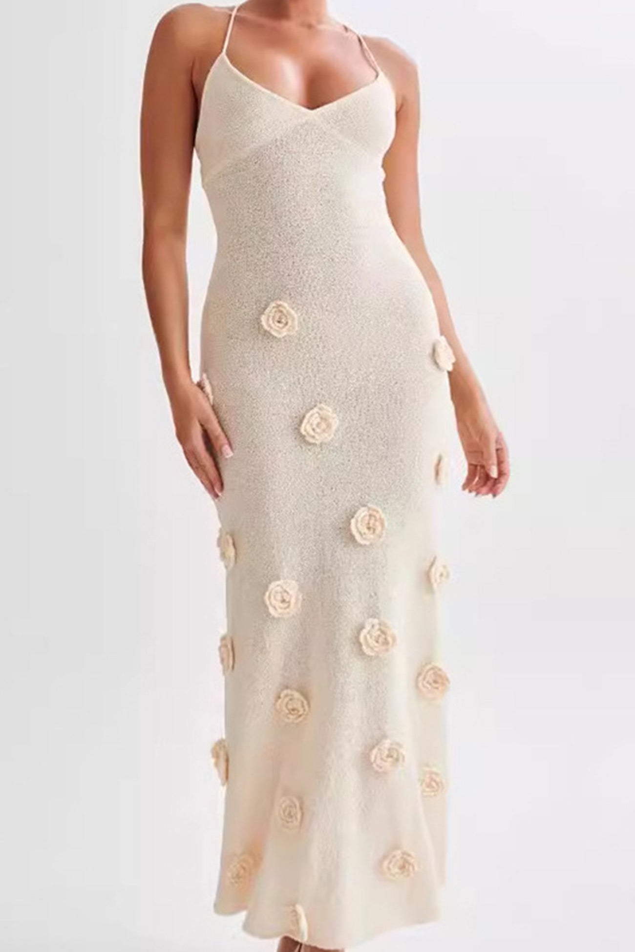 Floral Jacquard Tie-back Knit Cami Dress