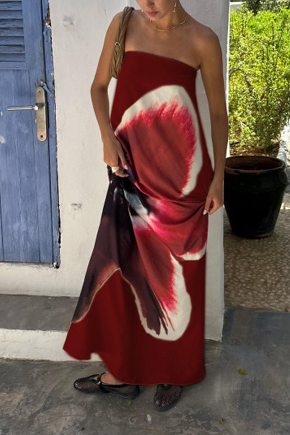 Arolora Floral Print Backless Maxi Dress