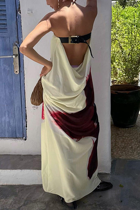 Arolora Floral Print Backless Maxi Dress