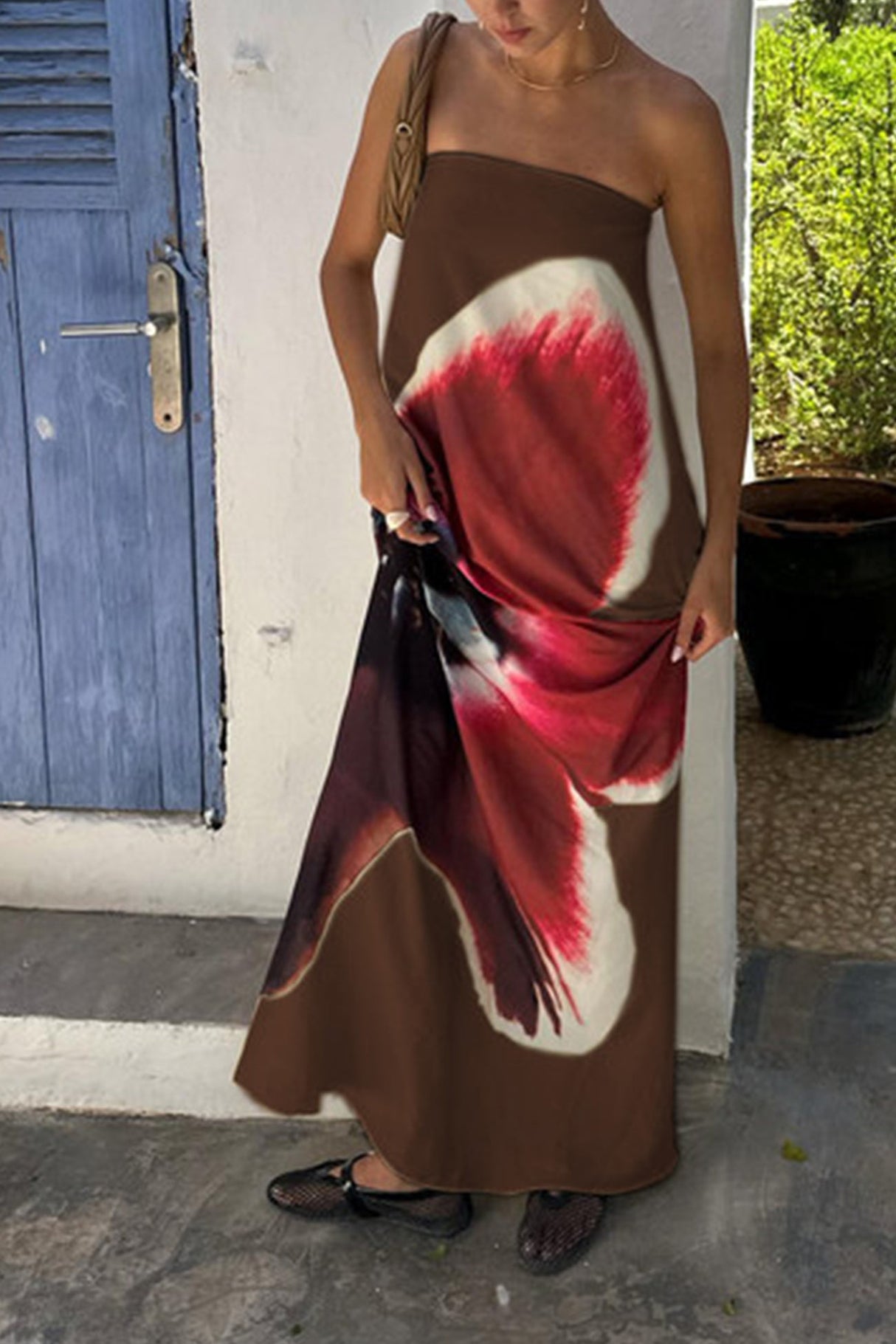 Arolora Floral Print Backless Maxi Dress