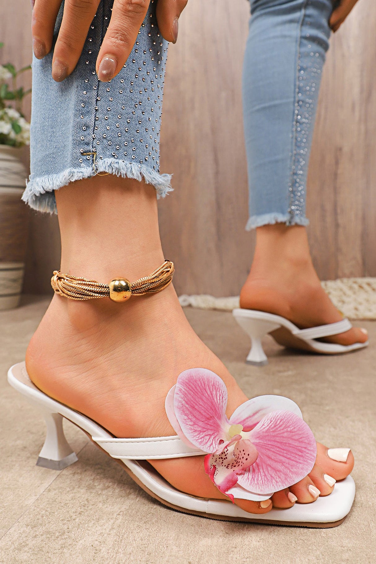 Arolora Floral Slip-on High Heels