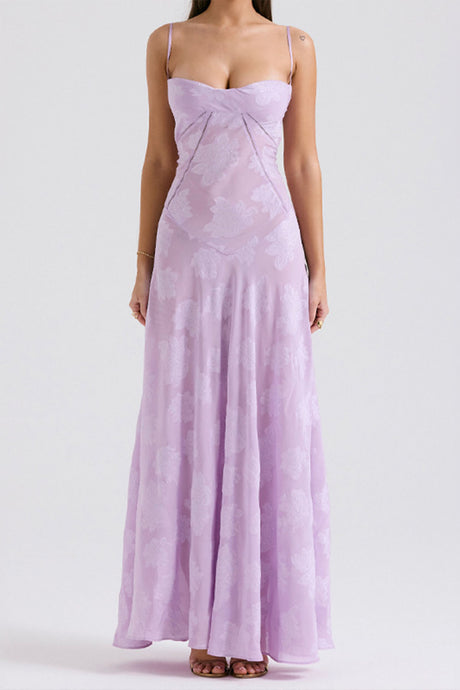 Floral Jacquard Tassel Lace Up Maxi Dress