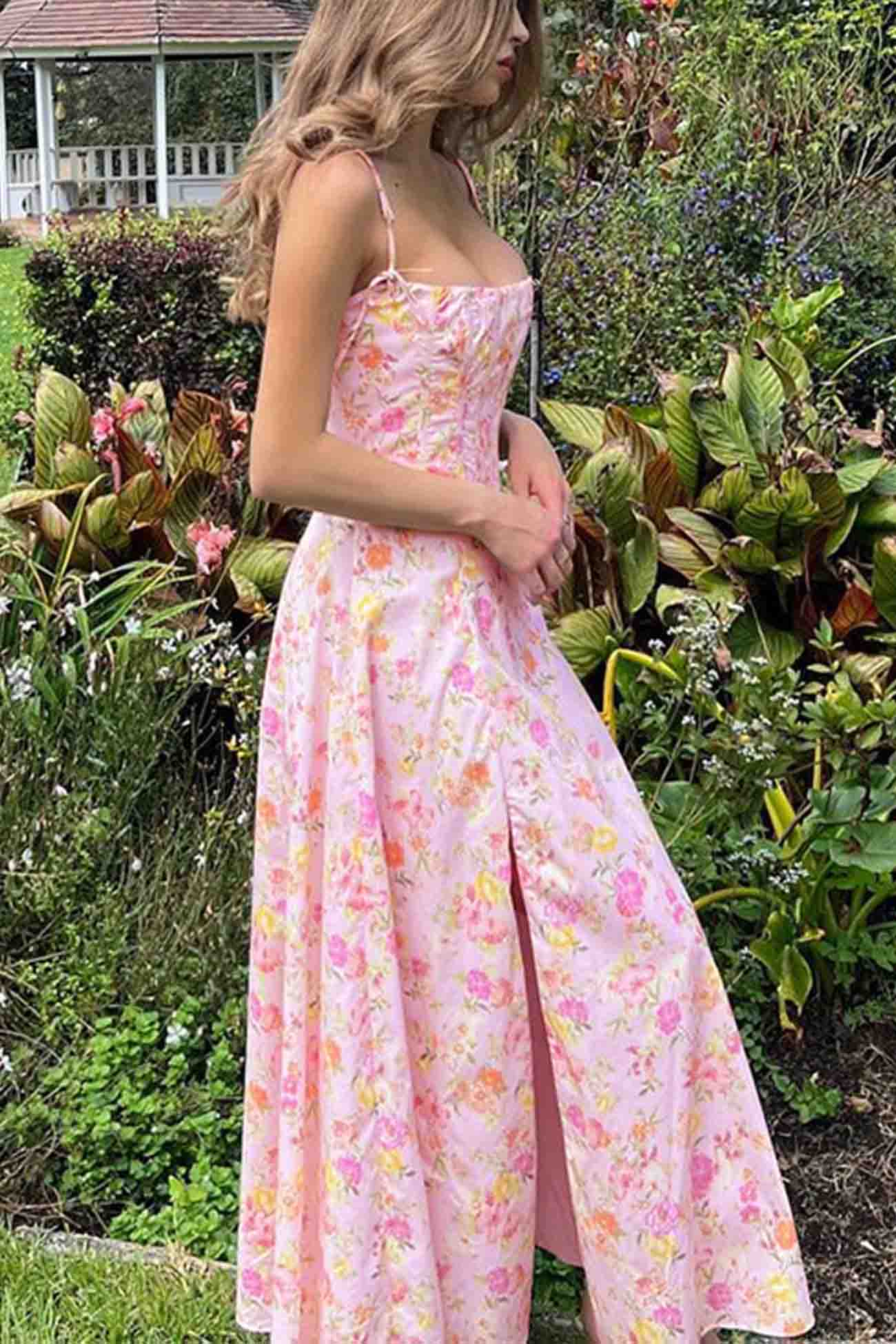 Arolora floral-shoulder-straps-corset-a-line-dress