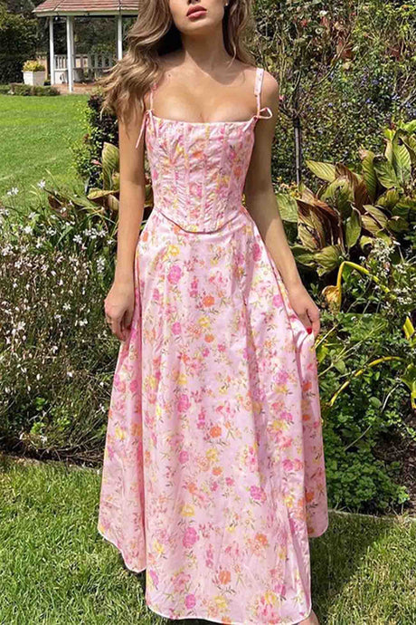 Arolora floral-shoulder-straps-corset-a-line-dress