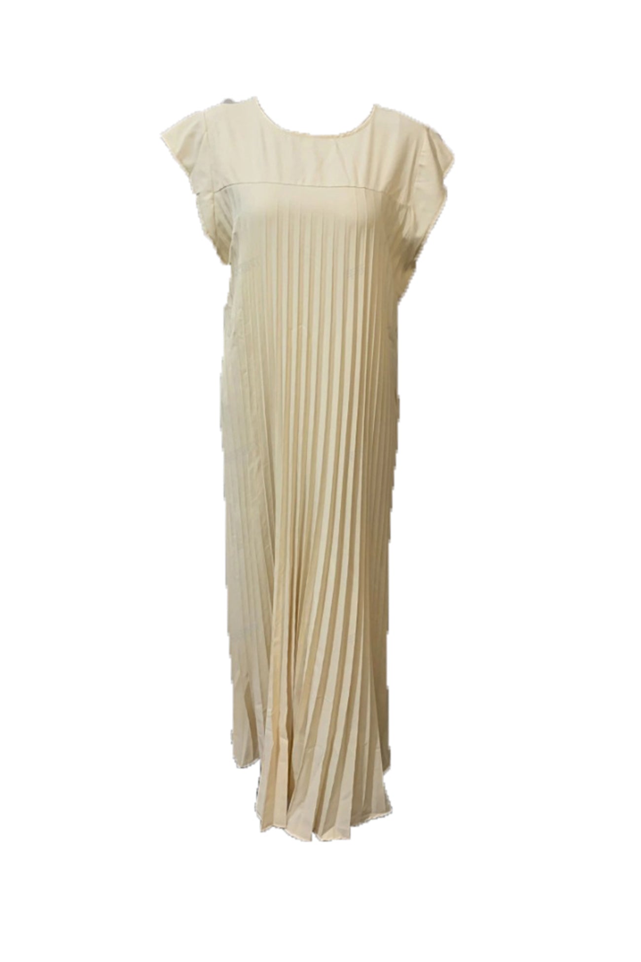 Crew Neck Cap Sleeve Pleated Dress