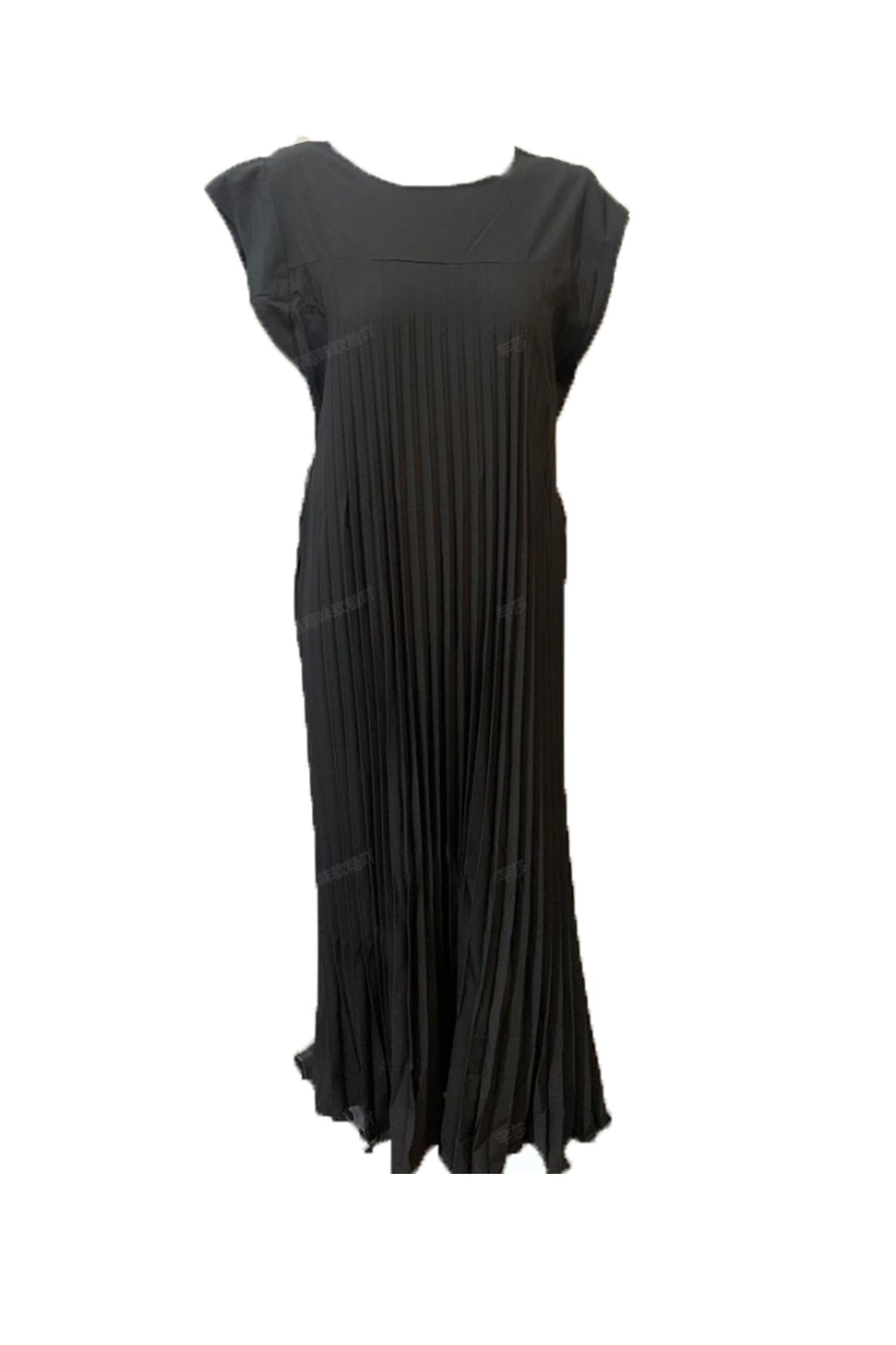 Crew Neck Cap Sleeve Pleated Dress