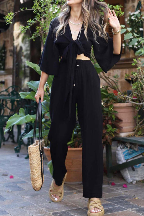 Front-Tie Bell Sleeve Pants Set