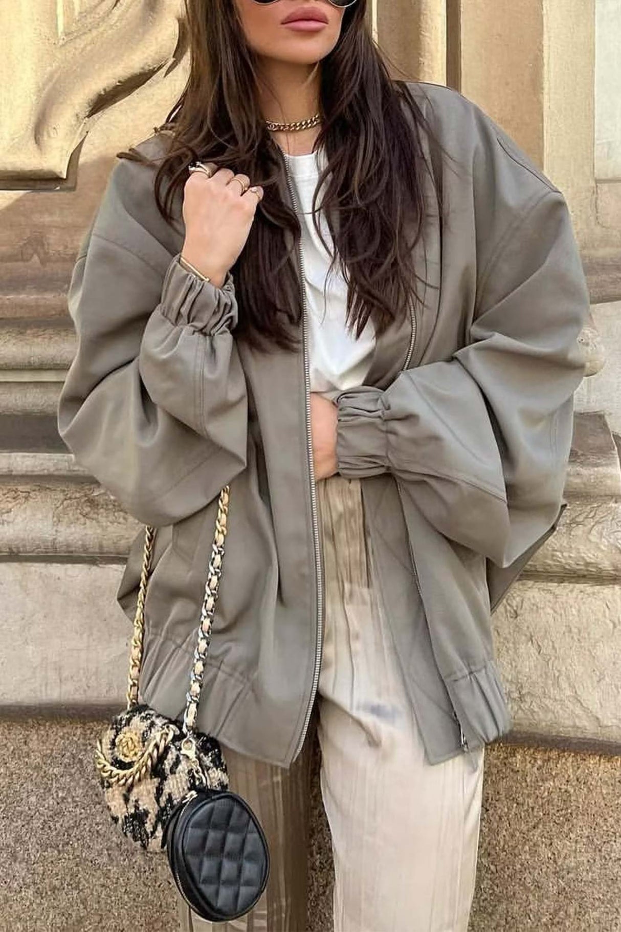 Arolora front-zip-oversized-bomber-jacket