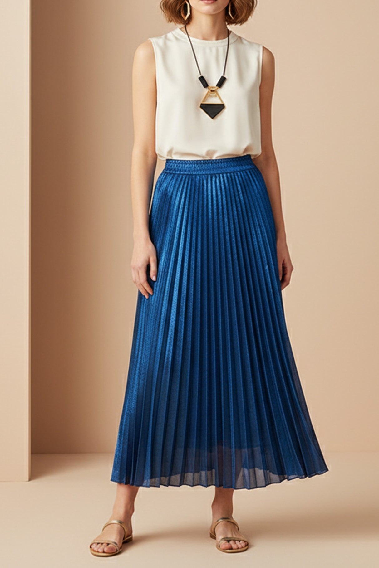 Glitter Pleated Midi Skirt