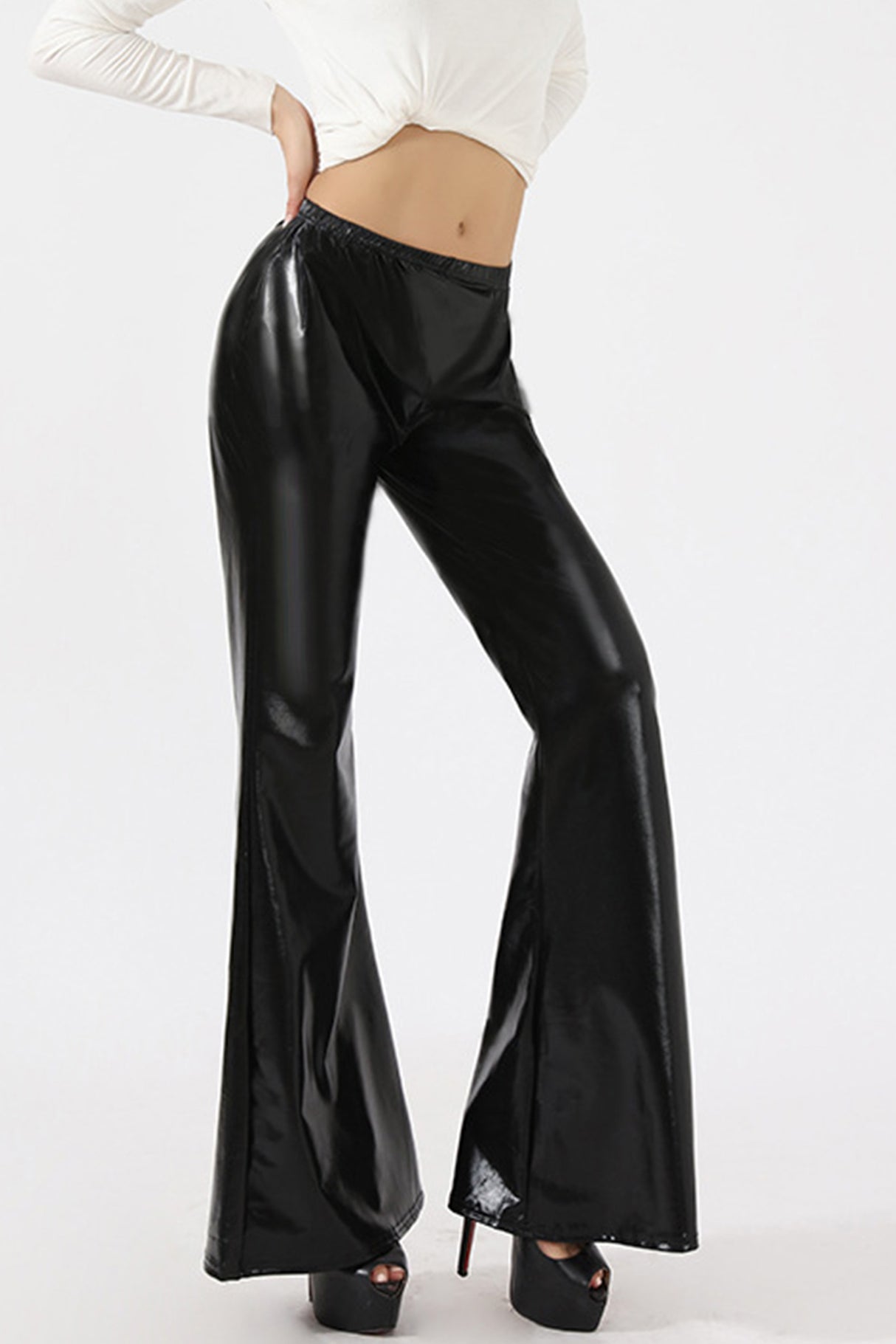 Glossy PU Leather Flares Long Pants