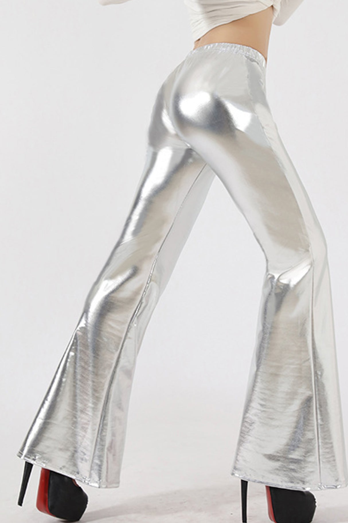 Glossy PU Leather Flares Long Pants