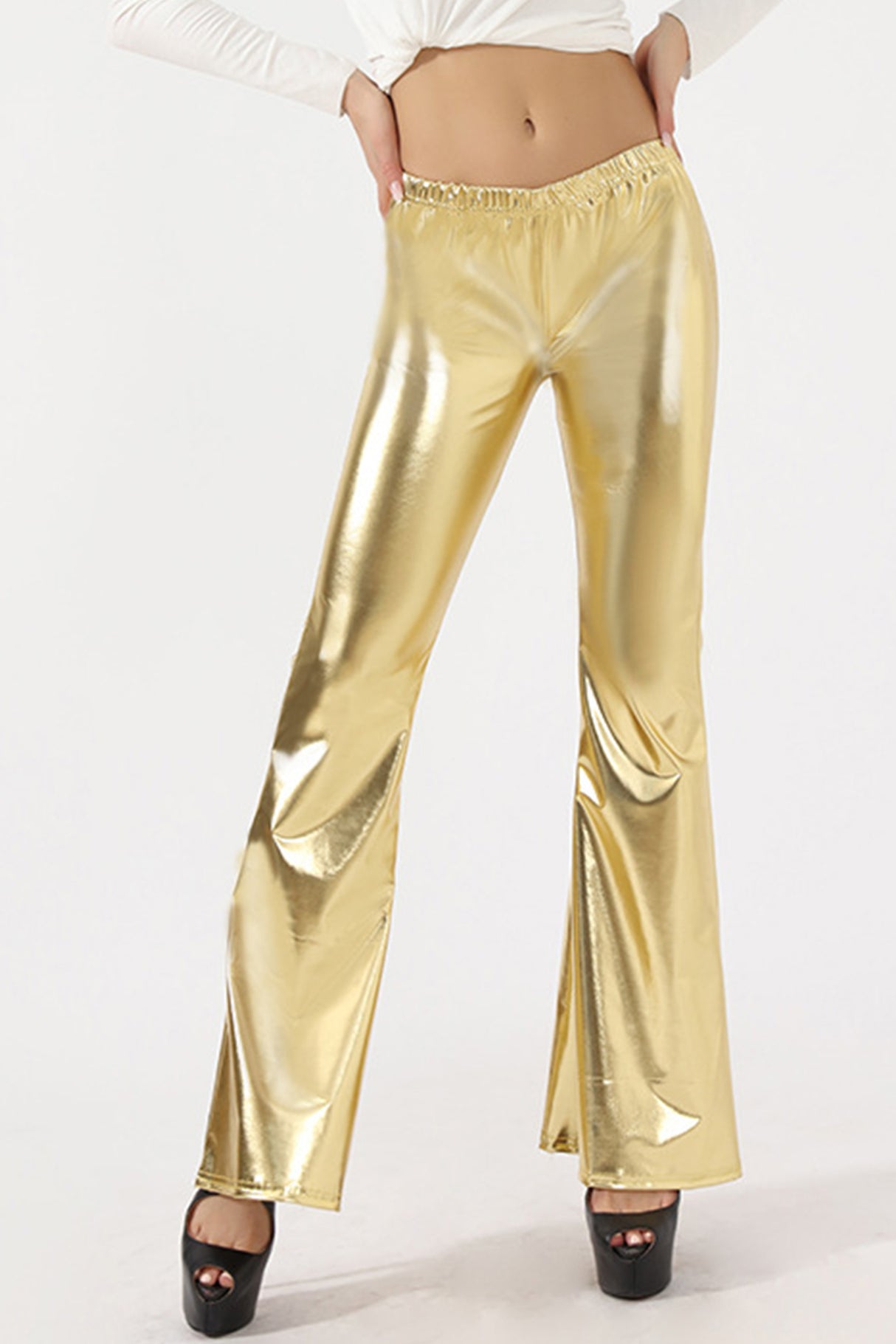 Glossy PU Leather Flares Long Pants