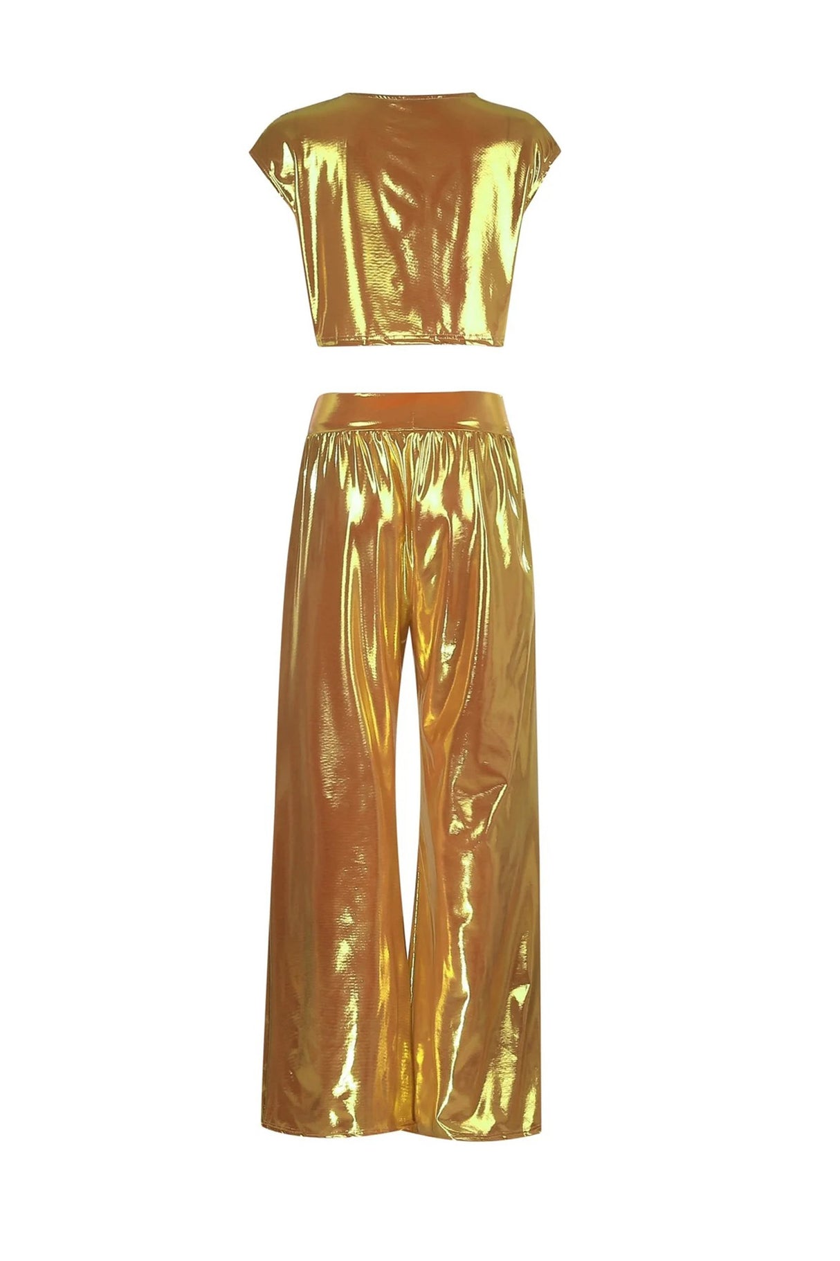 Arolora Glossy Vest Wide Leg Pants Set