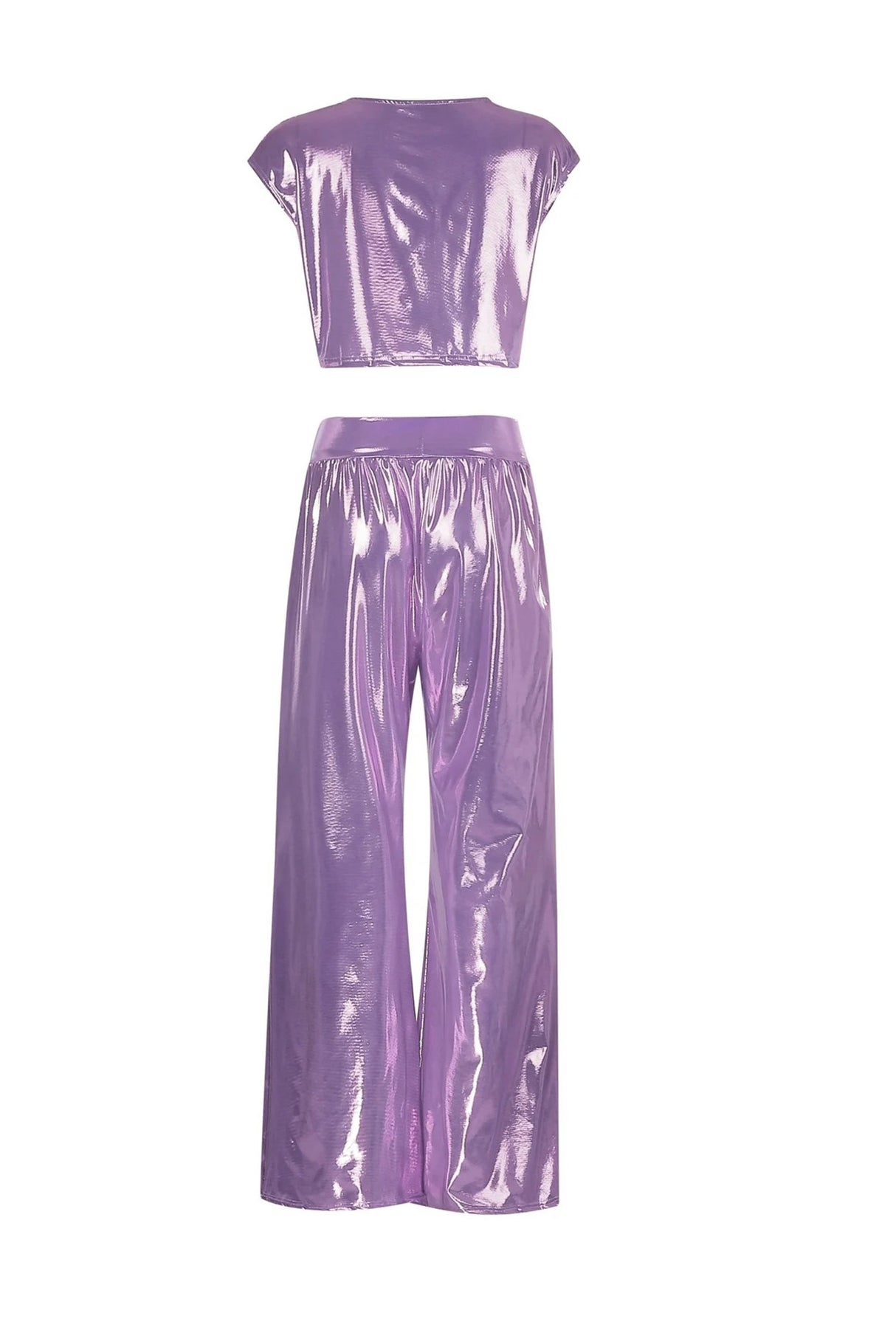 Arolora Glossy Vest Wide Leg Pants Set