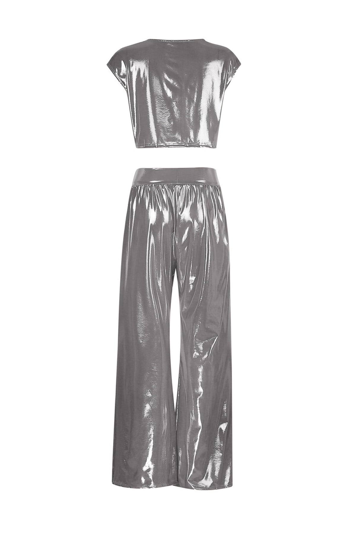Arolora Glossy Vest Wide Leg Pants Set