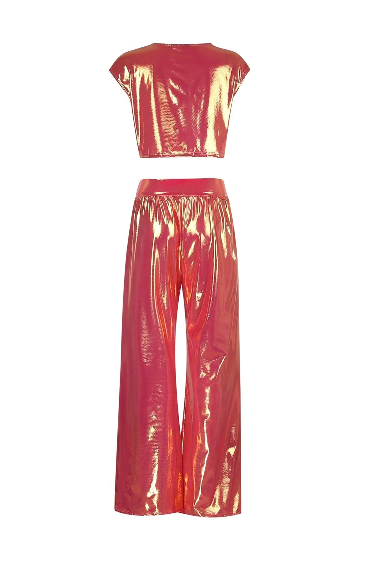 Arolora Glossy Vest Wide Leg Pants Set