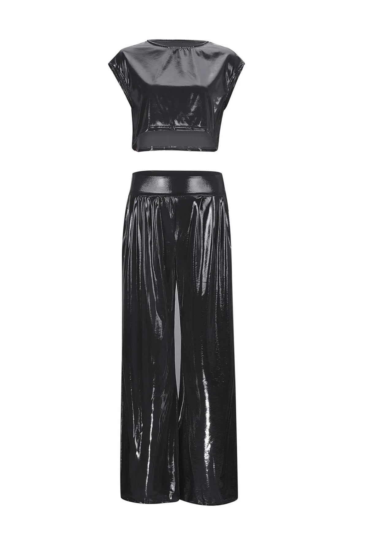 Arolora Glossy Vest Wide Leg Pants Set