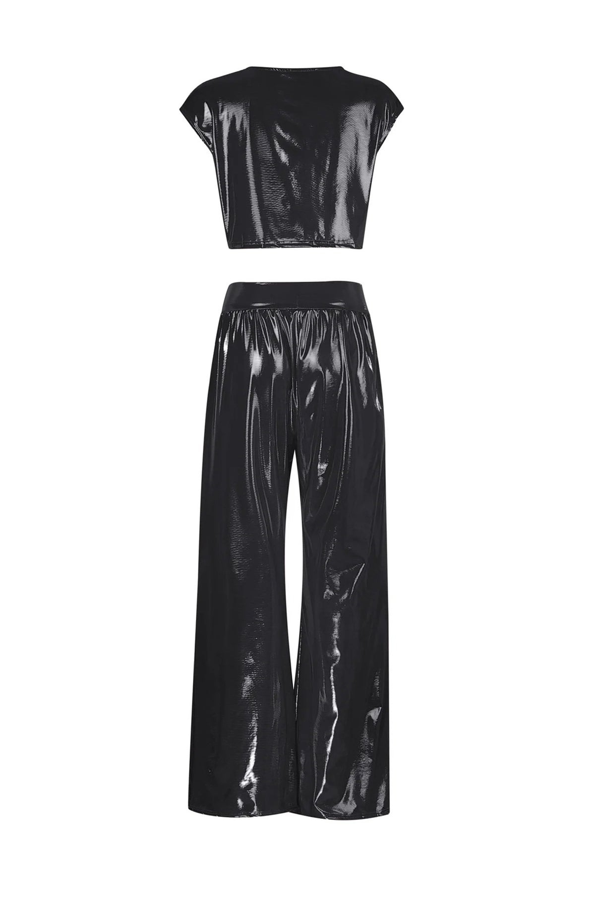 Arolora Glossy Vest Wide Leg Pants Set