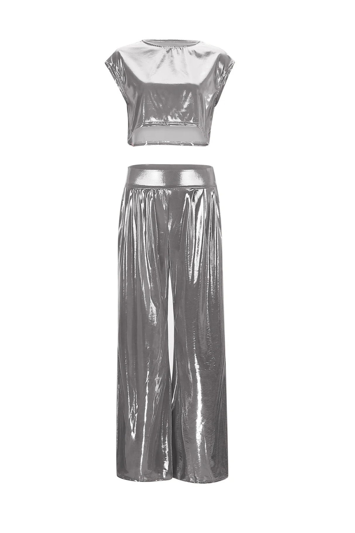 Arolora Glossy Vest Wide Leg Pants Set