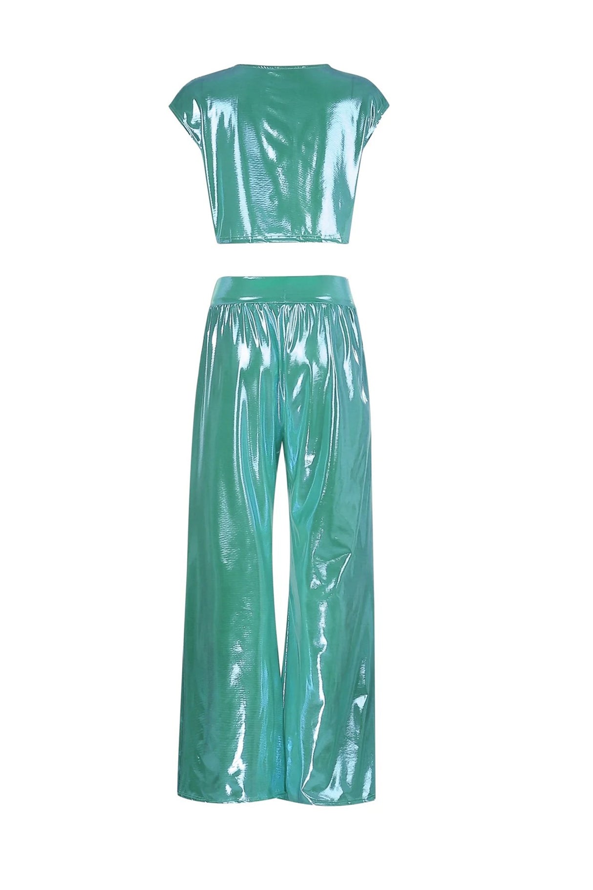 Arolora Glossy Vest Wide Leg Pants Set