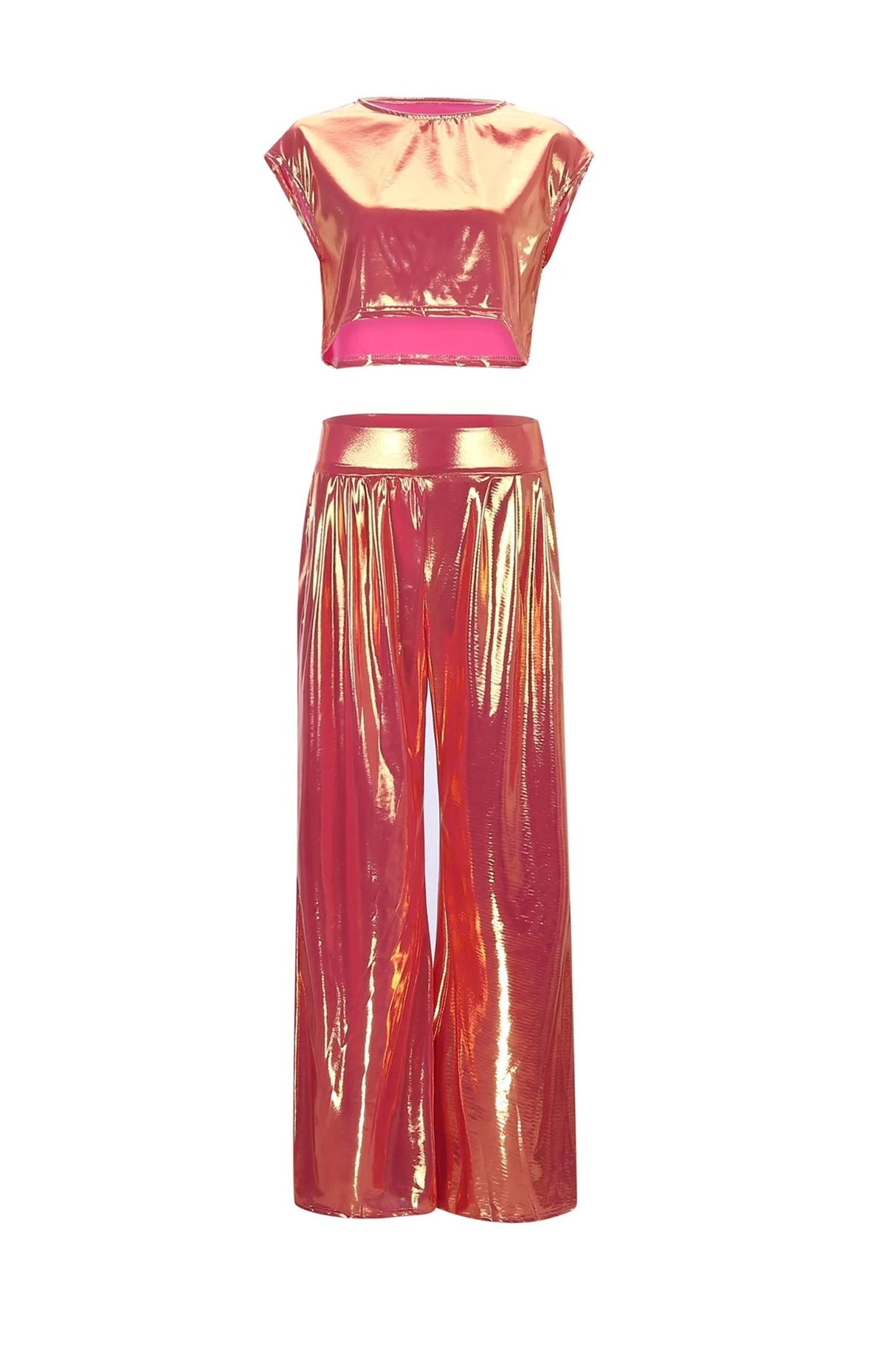 Arolora Glossy Vest Wide Leg Pants Set