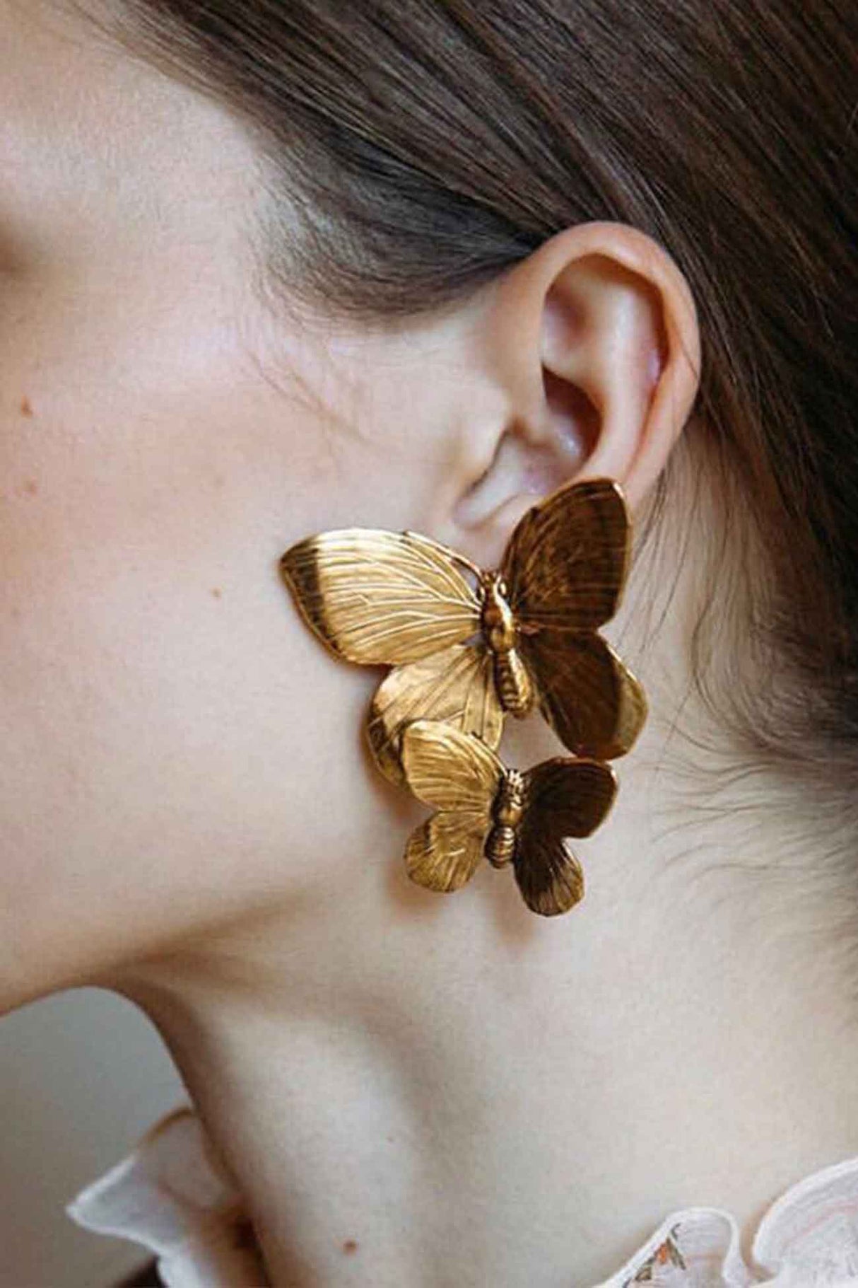 Gold Double Butterfly Stud Earrings