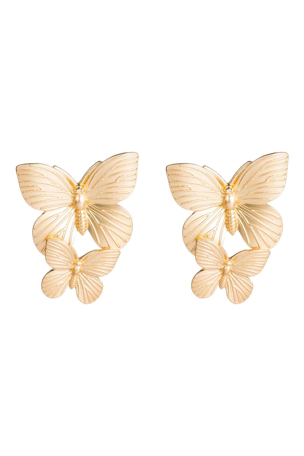 Gold Double Butterfly Stud Earrings