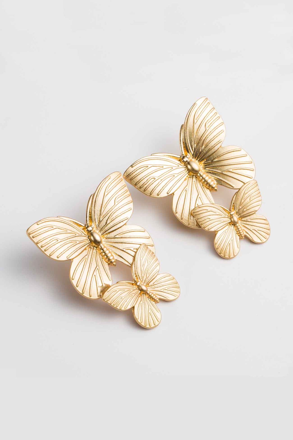 Gold Double Butterfly Stud Earrings