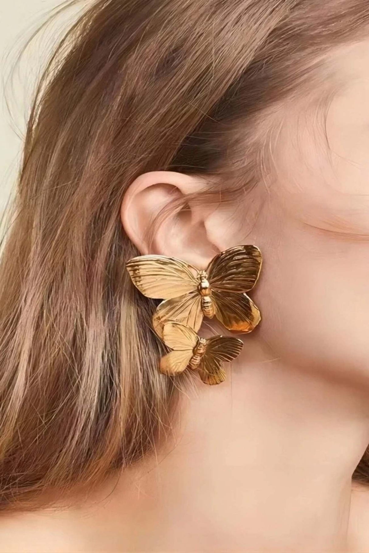 Gold Double Butterfly Stud Earrings