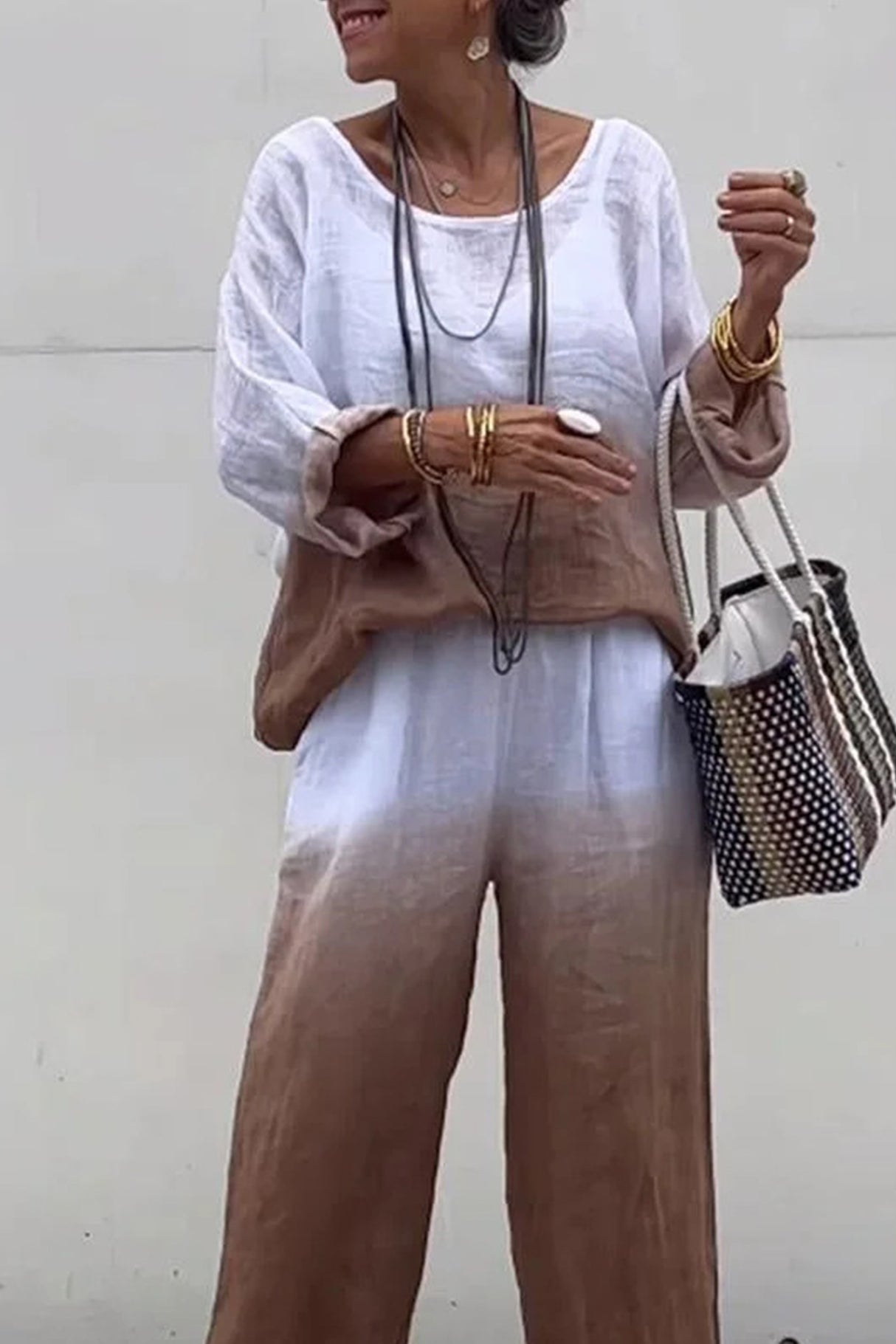 Gradient Print Linen Two-piece outfit