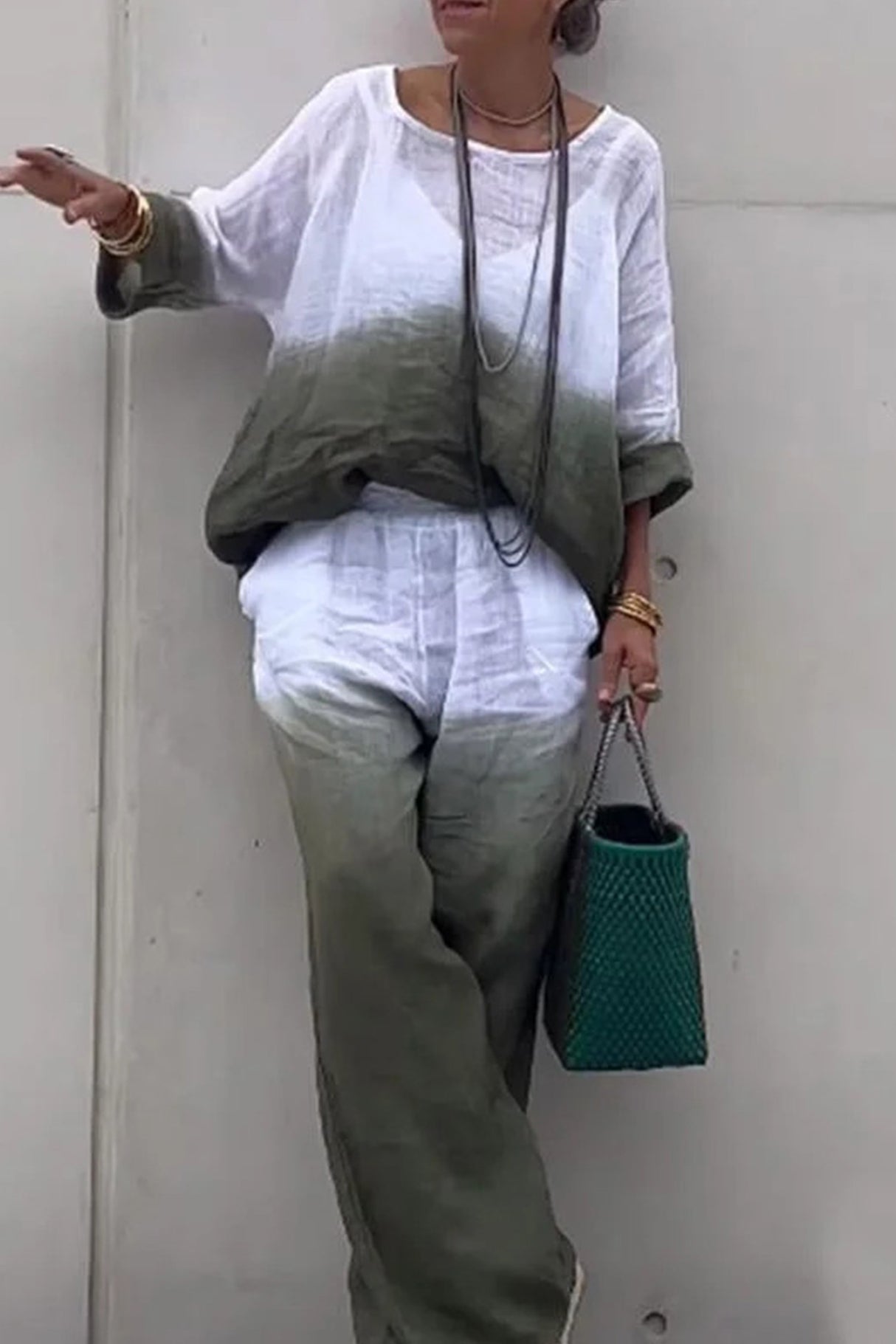 Gradient Print Linen Two-piece outfit