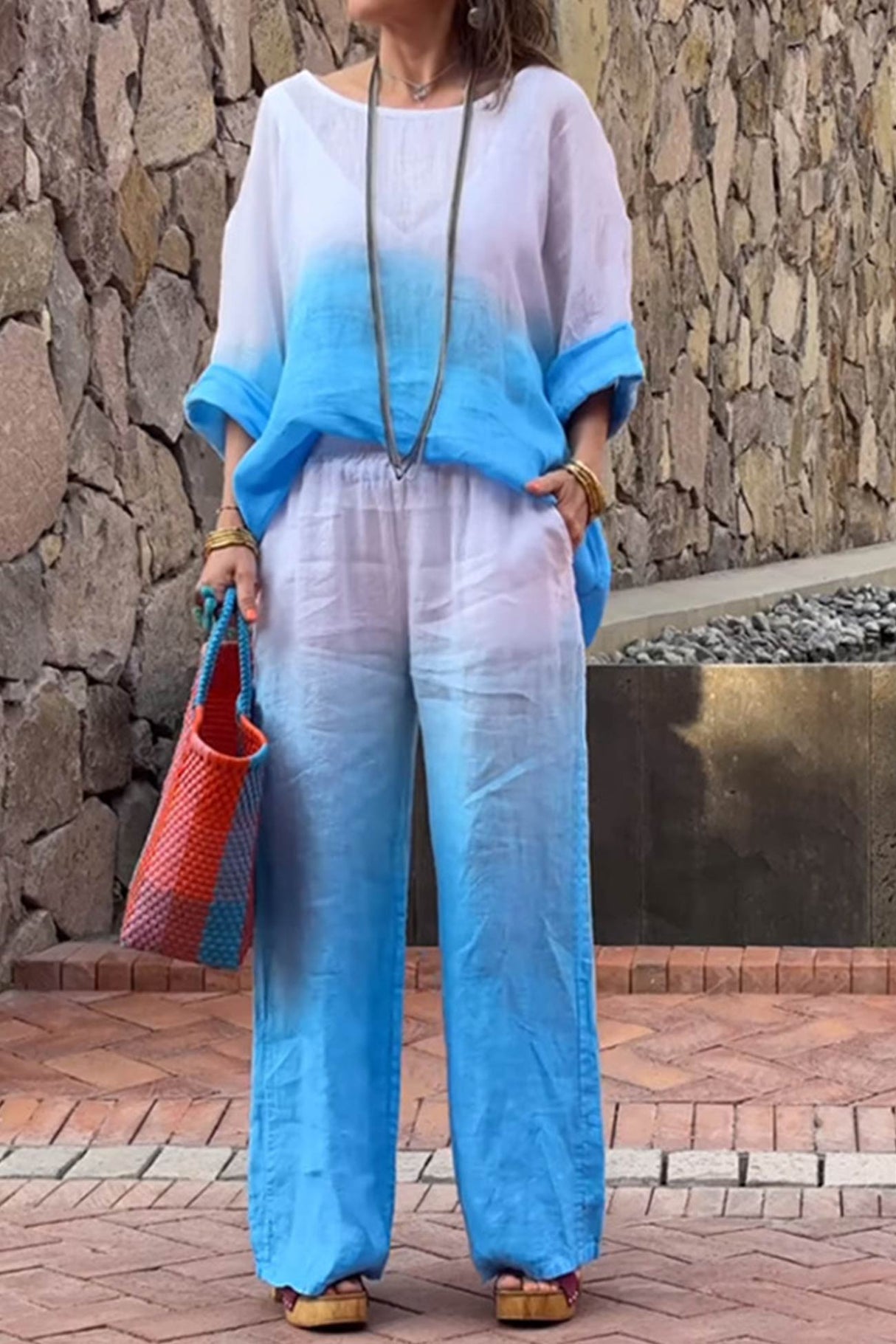 Gradient Print Linen Two-piece outfit