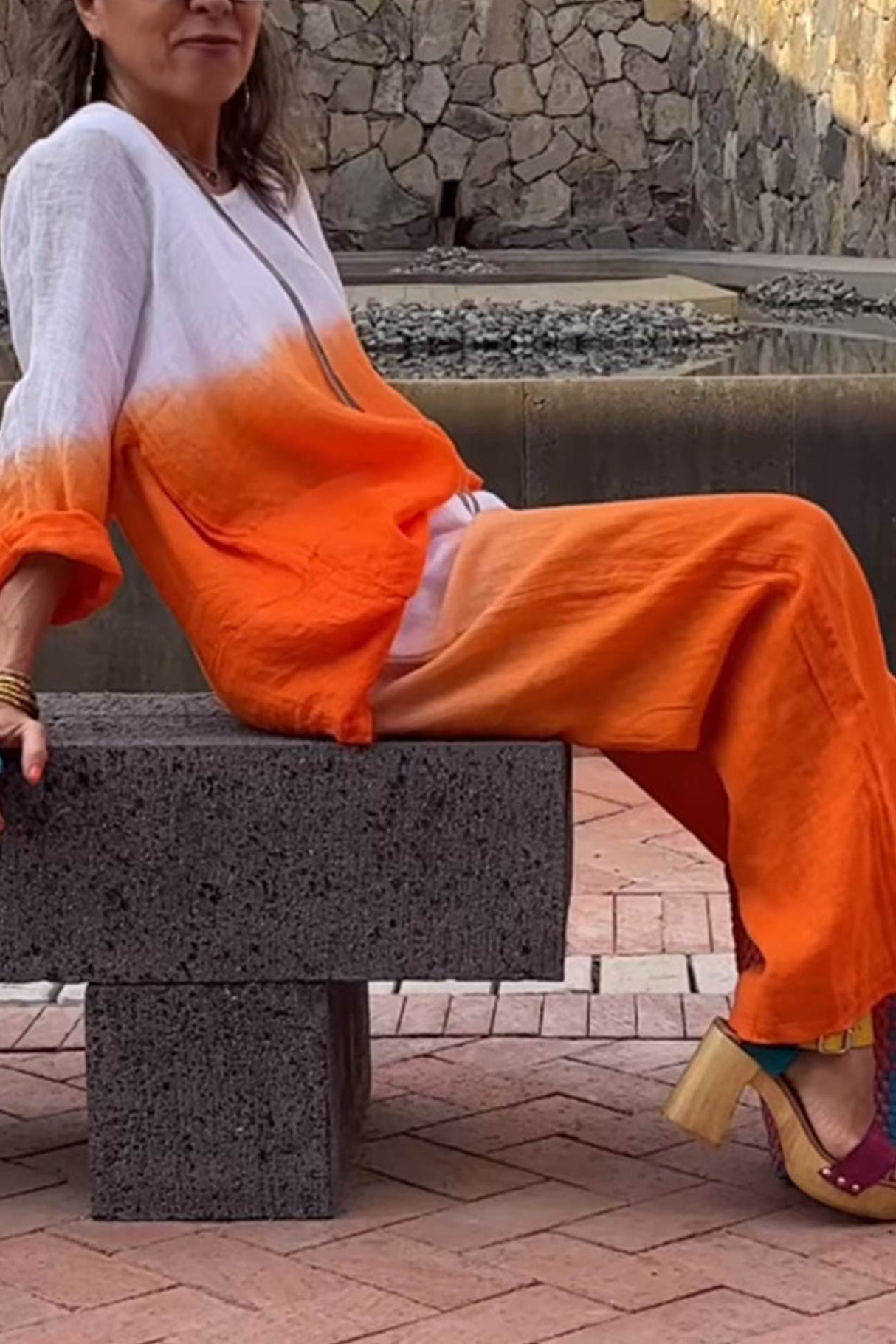 Gradient Print Linen Two-piece outfit