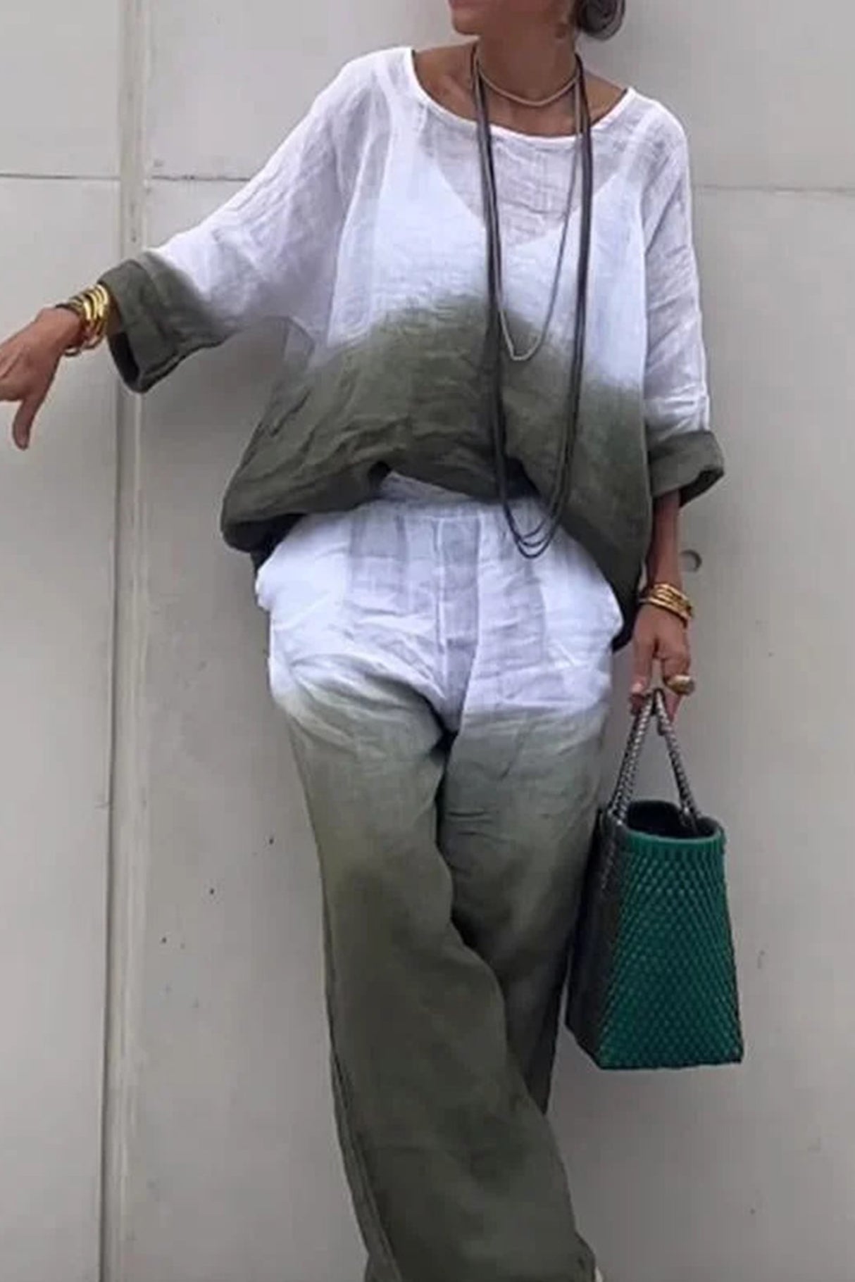 Gradient Print Linen Two-piece outfit