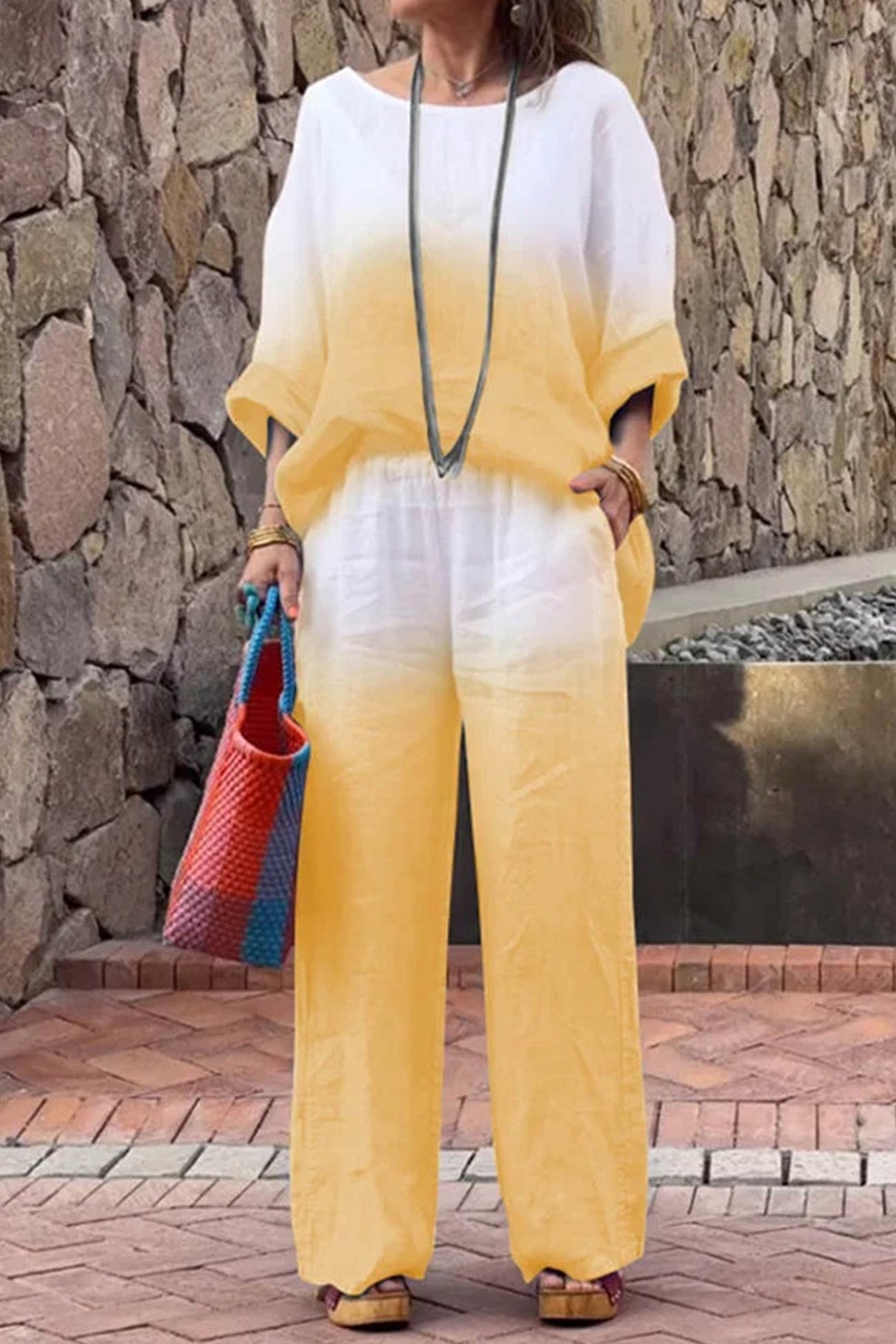 Gradient Print Linen Two-piece outfit