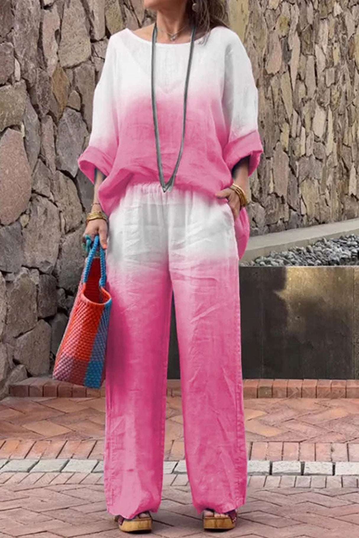 Gradient Print Linen Two-piece outfit