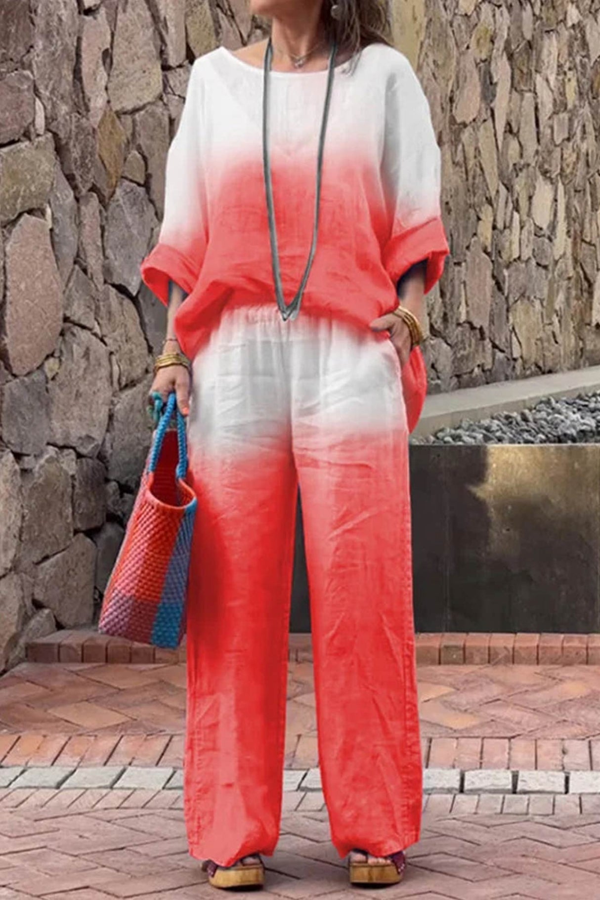 Gradient Print Linen Two-piece outfit