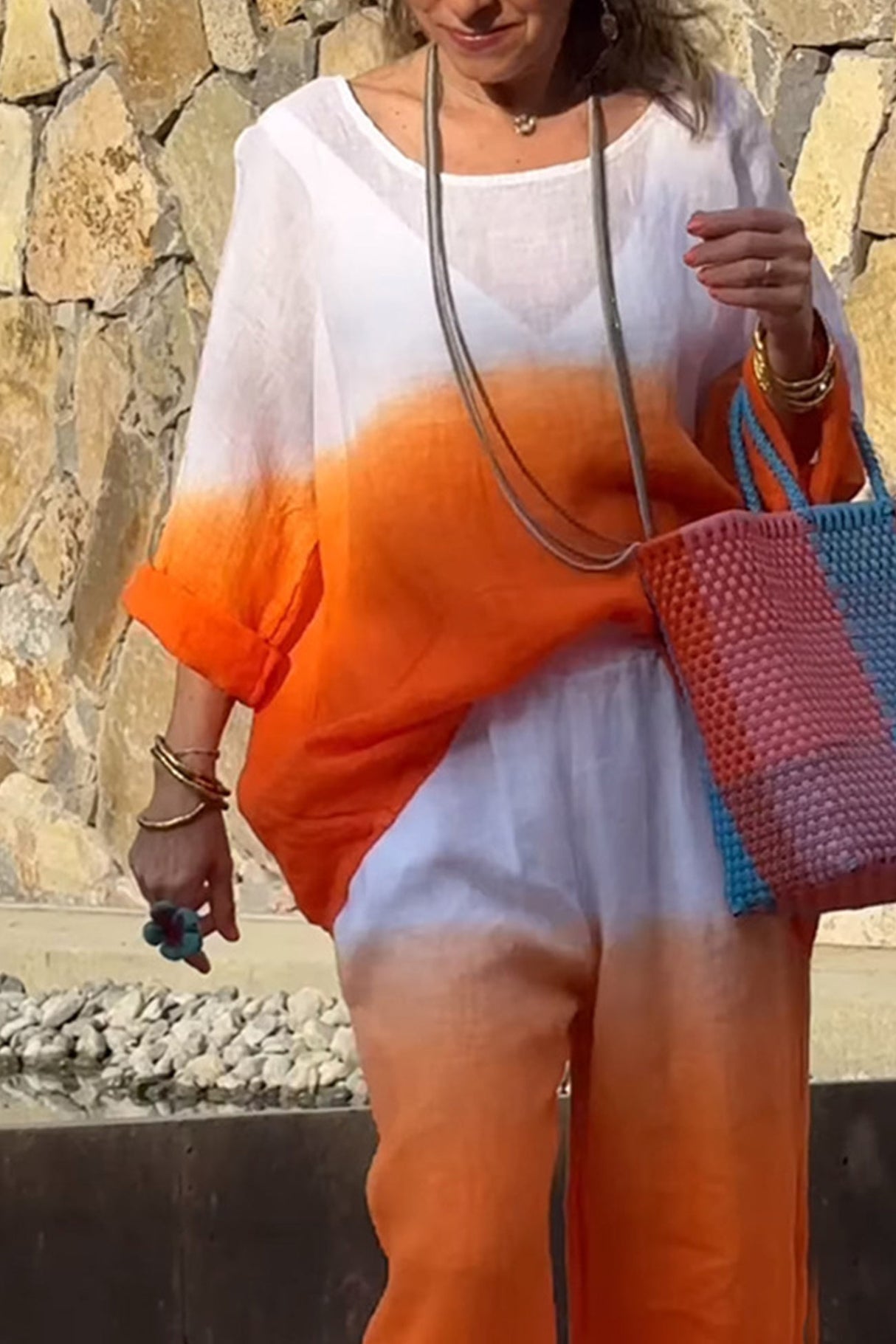 Gradient Print Linen Two-piece outfit