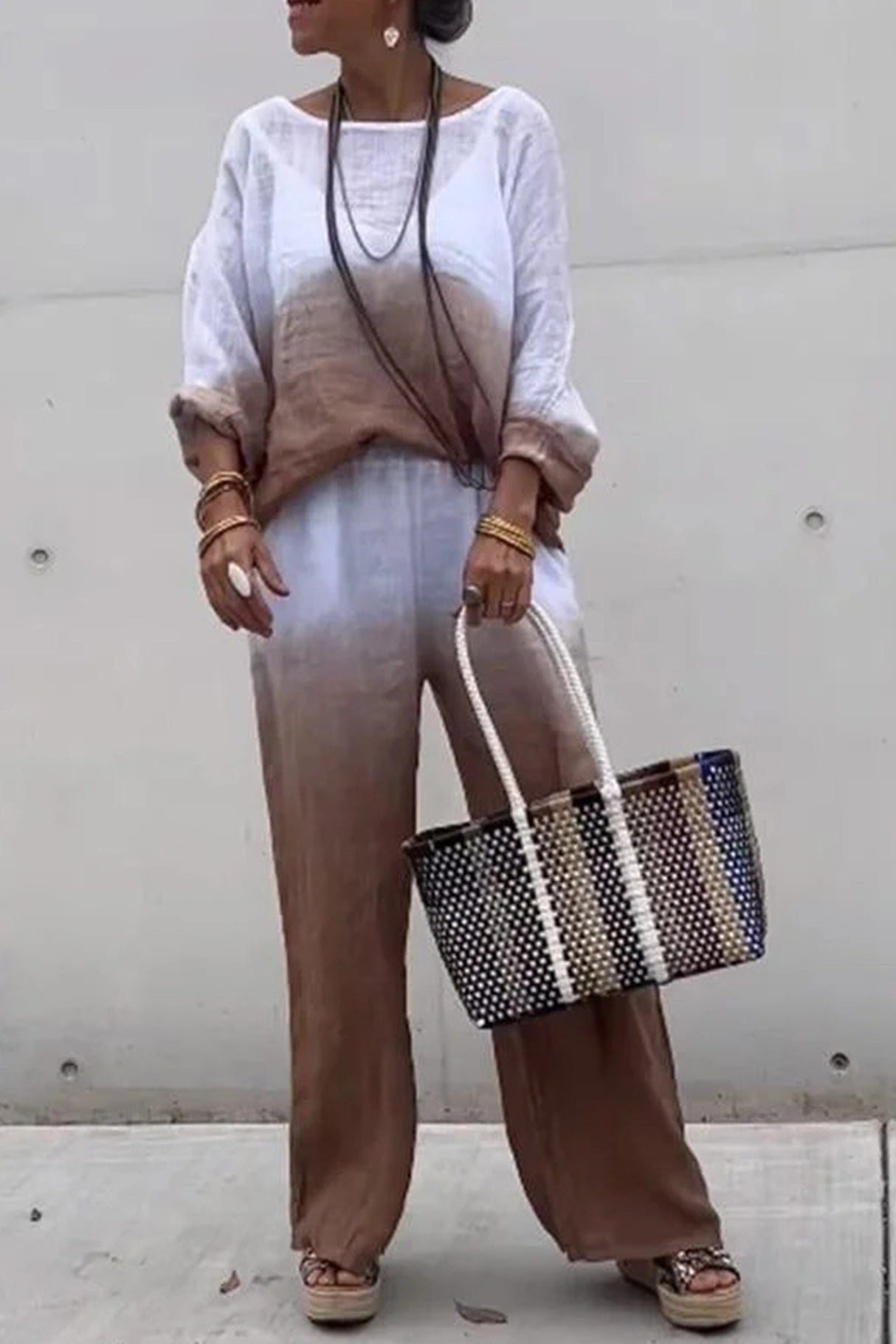 Gradient Print Linen Two-piece outfit