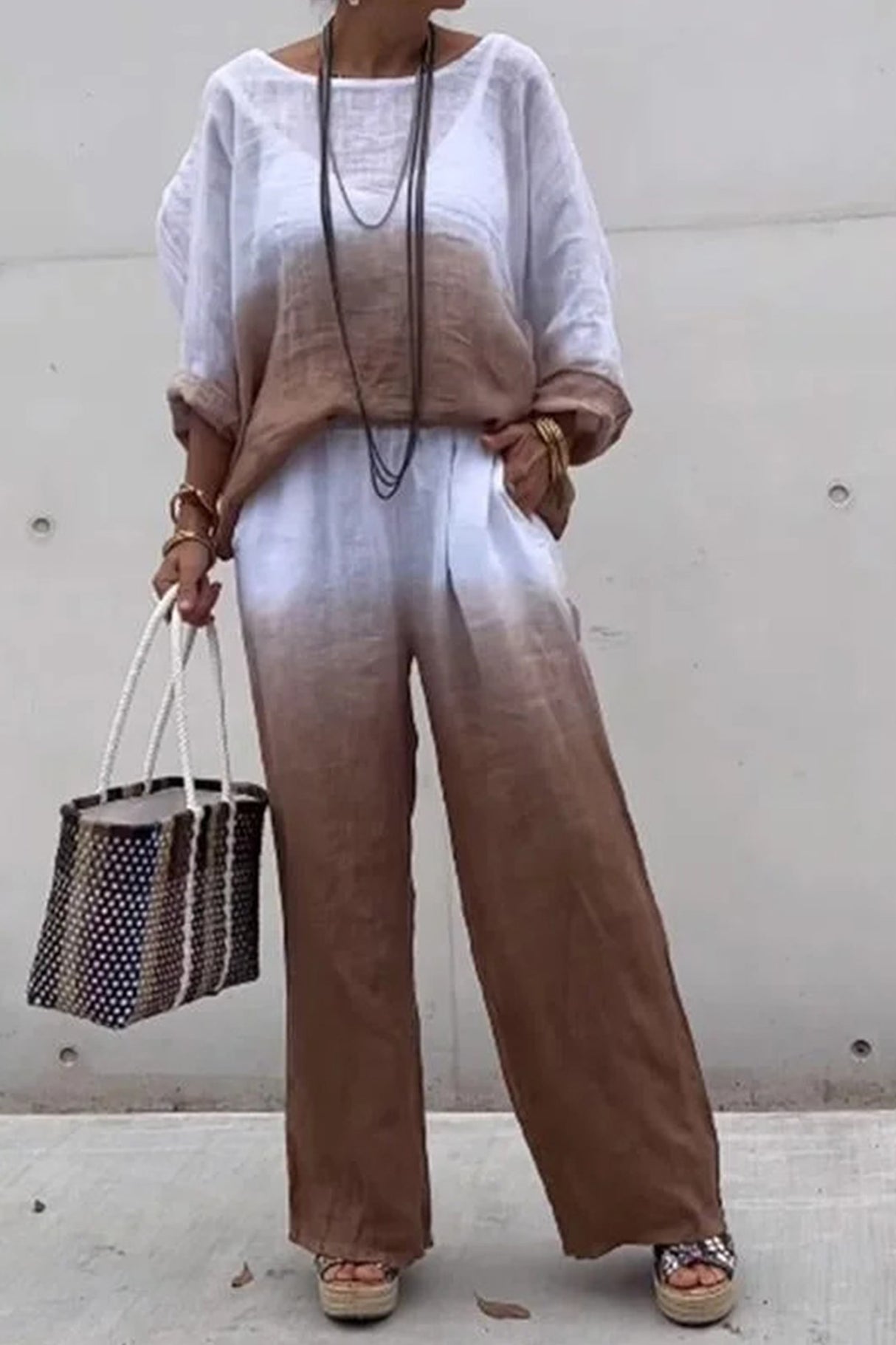 Gradient Print Linen Two-piece outfit