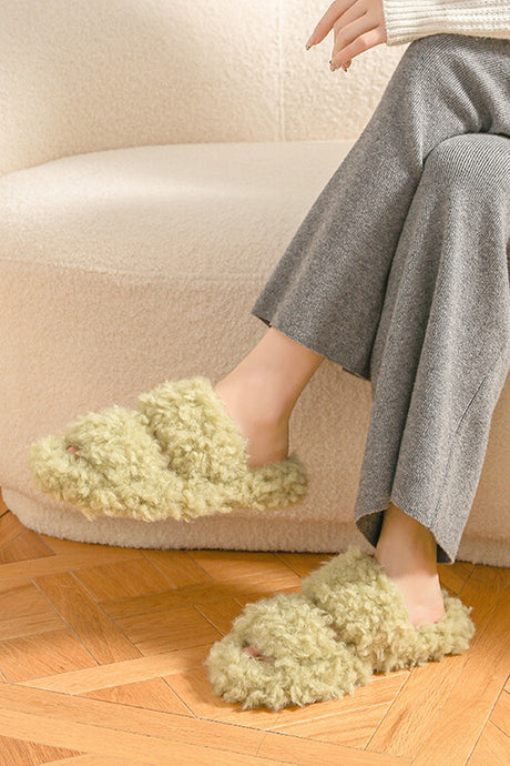 Solid Color Open Toe Home Fuzzy Slippers