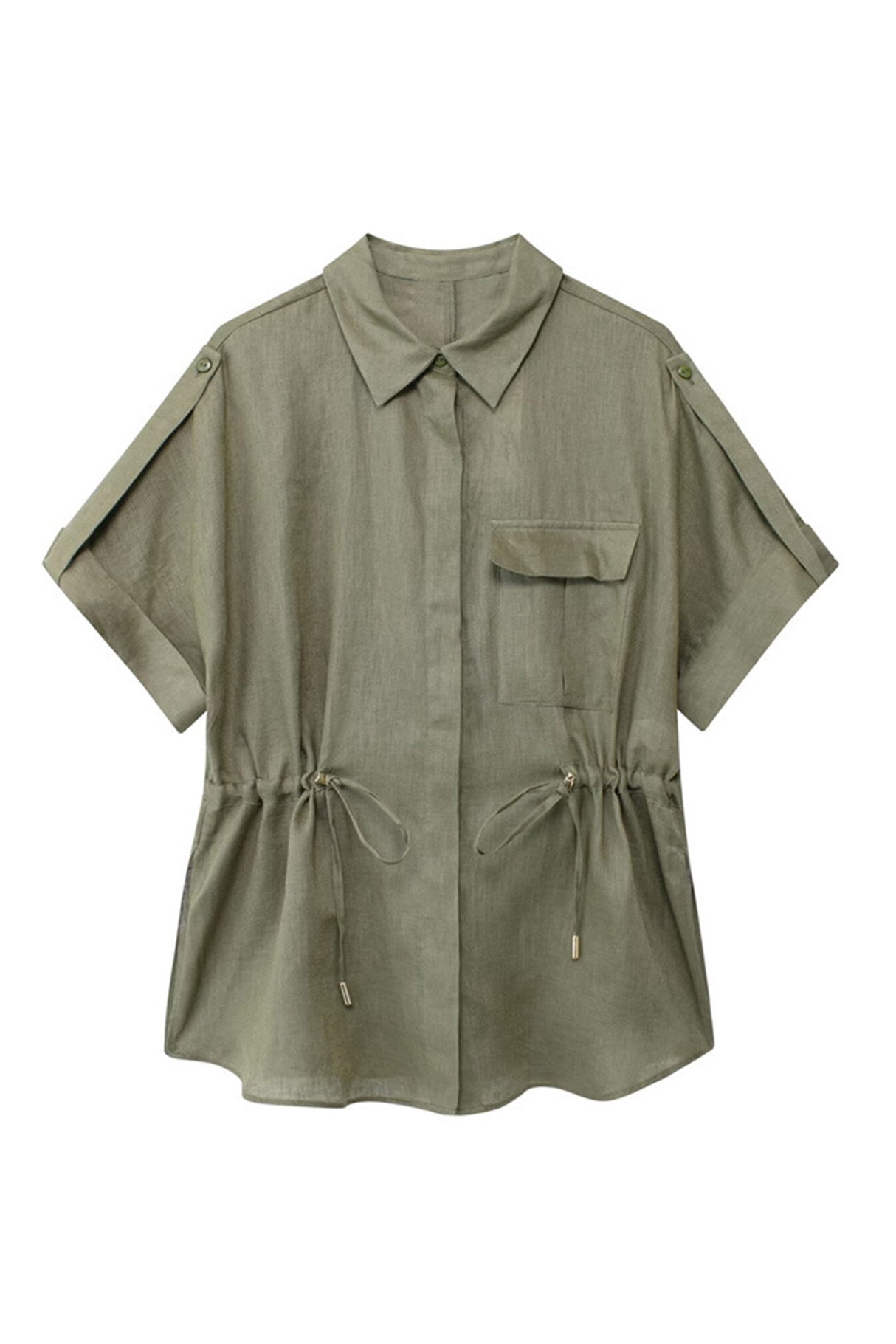 Half Sleeve Drawstring Shirt Long Pants Two-Piece Set